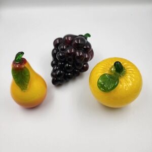 Murano Style Hand Blown Glass Fruit Lot of 3